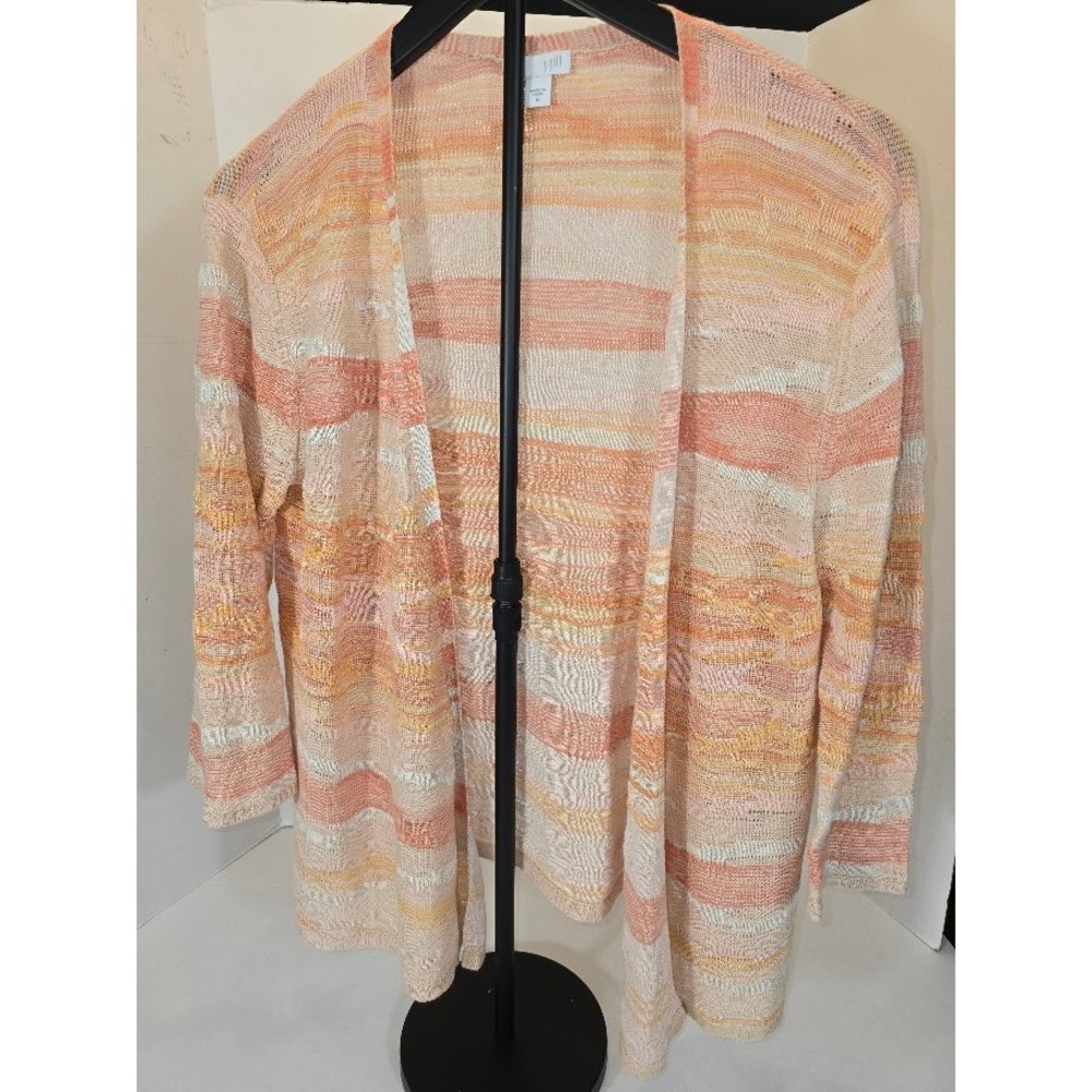 J Jill Peach Orange Knit Open Front Cardigan‎ Striped M